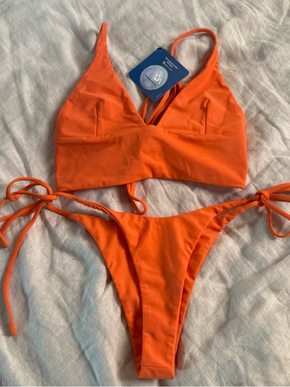 Neon Orange/pink Tie-Side Bikini Set